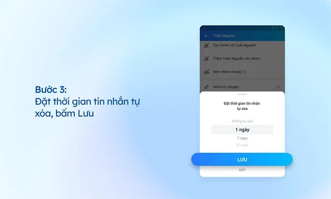 Bạn chọn thời gian để hệ thống tự động xóa tin nhắn