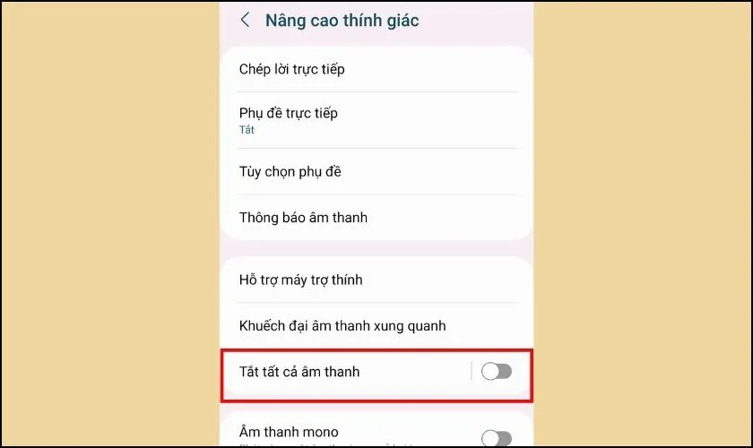 Tắt chế độ Tắt tất cả âm thanh 