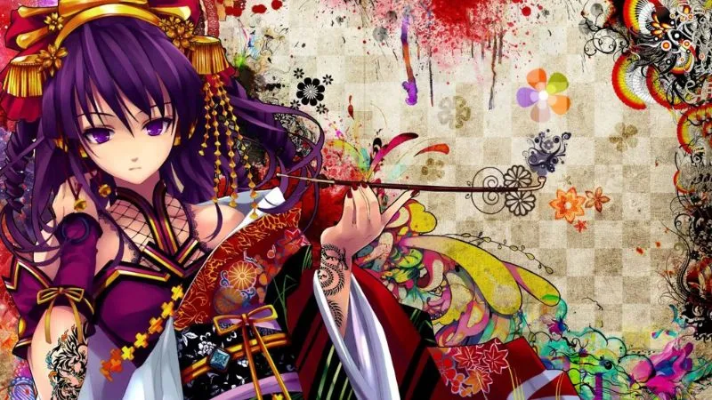 Hình ảnh anime girl lạnh lùng in ấn,  trang phục kimono