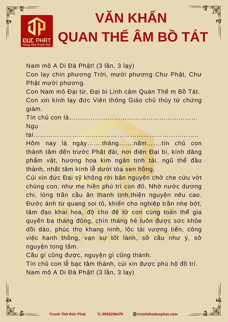 alt text: Bài khấn Quan Âm Bồ Tát