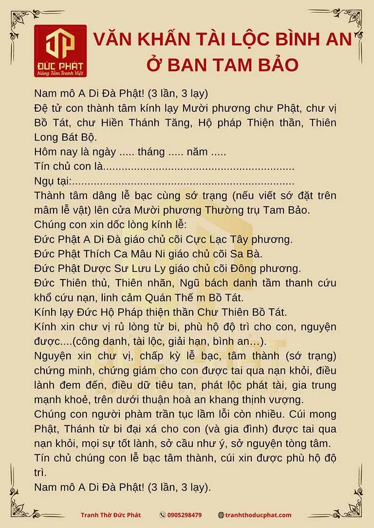 alt text: Bài khấn Tam Bảo