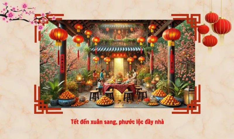 Alt: Hình ảnh mâm ngũ quả ngày Tết với nhiều loại trái cây tươi ngon, đầy màu sắc