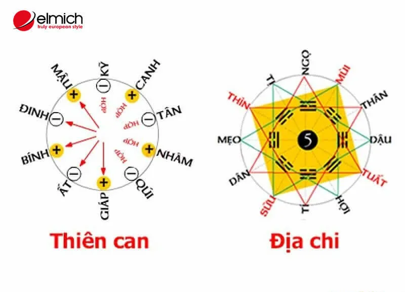 alt: Sơ đồ minh họa về sự tương quan giữa các tuổi theo Thiên can và Địa chi