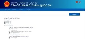 Mã bưu chính Hà Nội hiện ra trên kết quả tìm kiếm