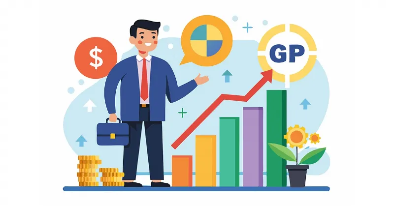 Hình ảnh minh họa công thức tính lợi nhuận gộp cơ bản cho doanh nghiệp, bao gồm doanh thu thuần và giá vốn hàng bán