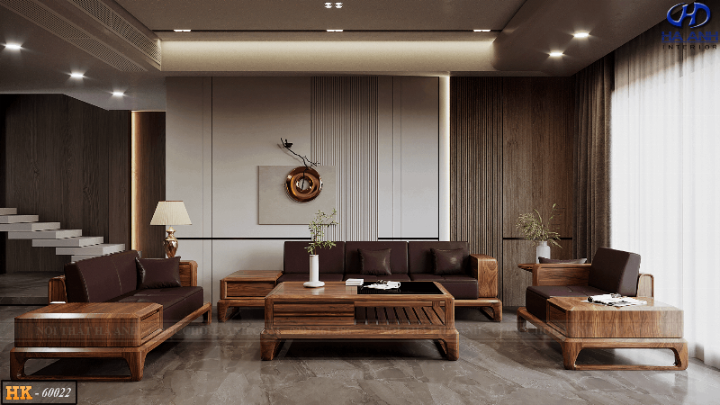 Khách hàng đang tham khảo các mẫu sofa và bàn trà tại một cửa hàng nội thất Thủ Dầu Một hiện đại